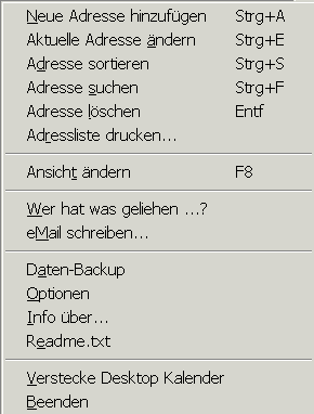 Kontextmenu für Adressen