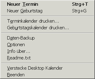 Kontextmenu für Termine